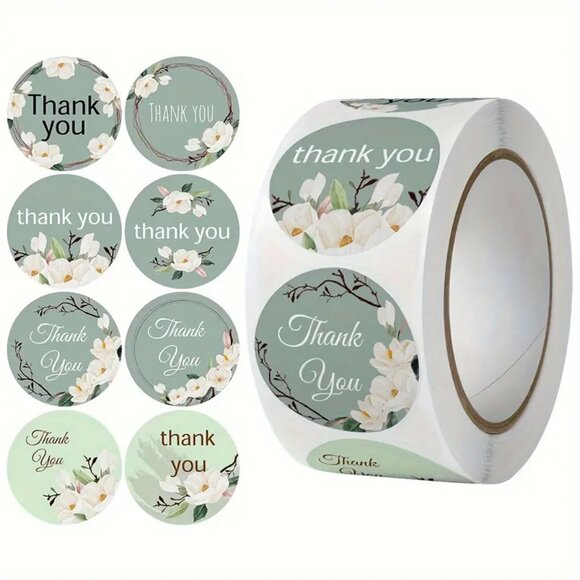 Final Price 500pcs/roll, Color Floral Coated Paper Sticker Thank You Label 1 in - Picture 1 of 3